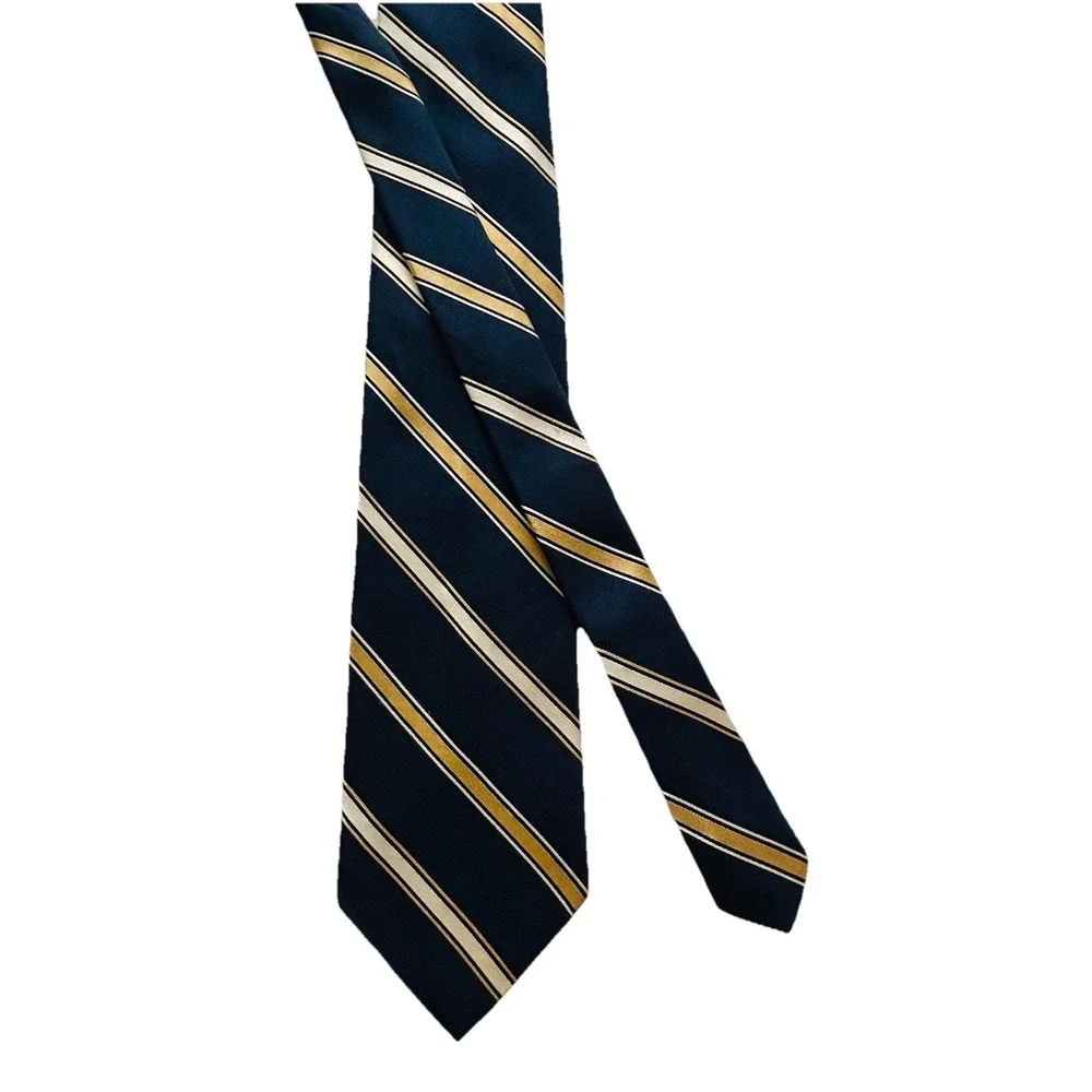 Nautica Dark Blue Gold White Stripes Silk Men's Tie‎ Made in USA 3.25